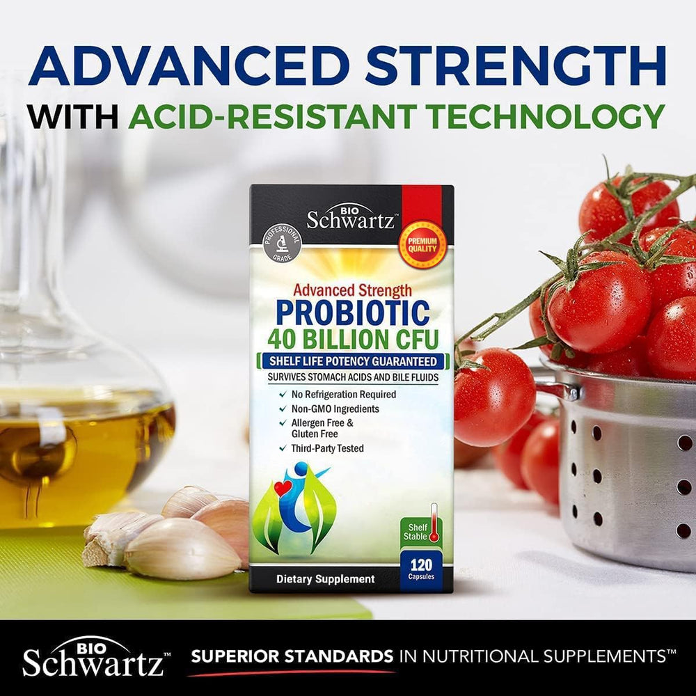 BioSchwartz probiotic capsules highlight convenient daily routine with shelf-stable formula.
