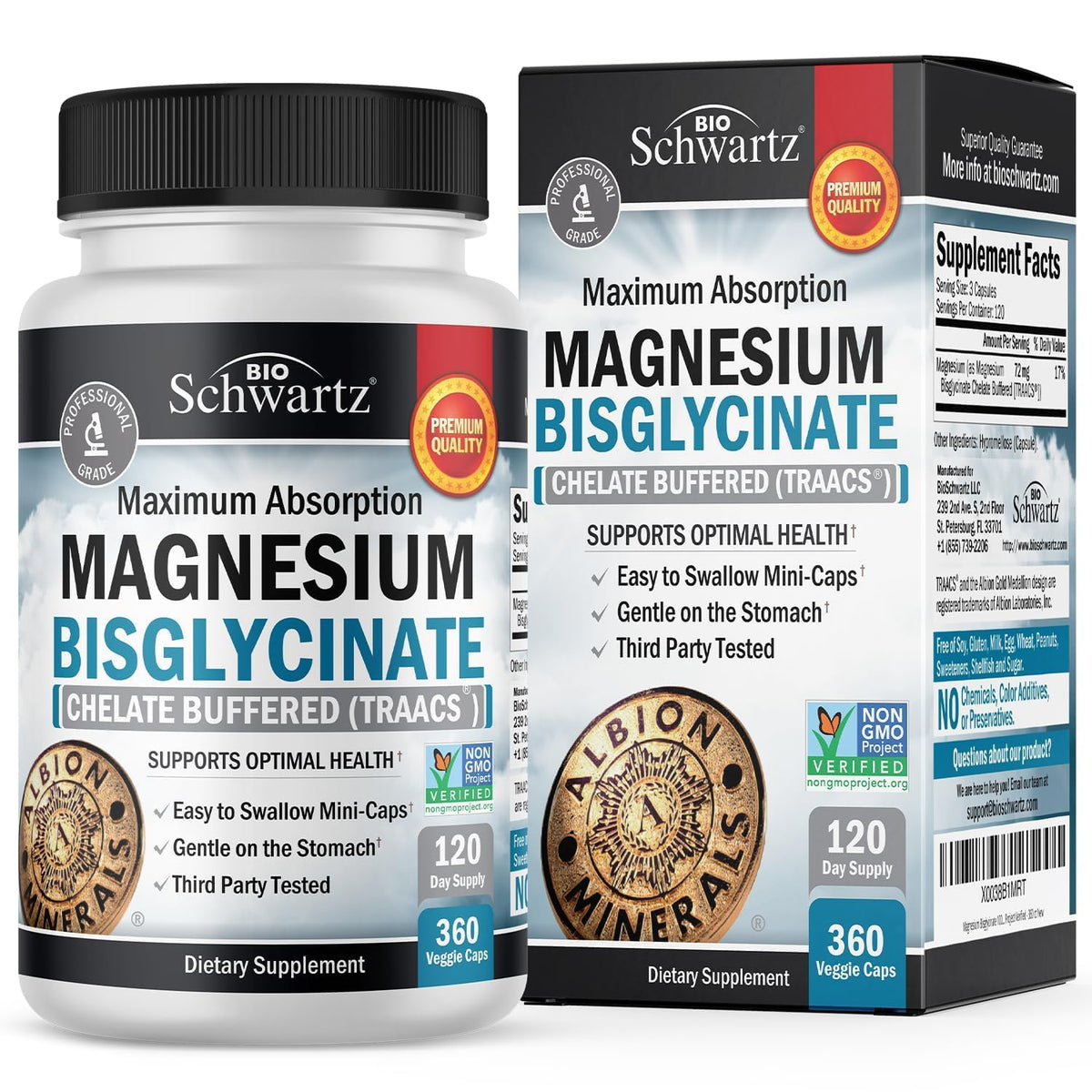 BioSchwartz magnesium bisglycinate bottle front view highlighting high absorption for daily support