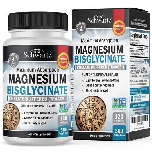 BioSchwartz magnesium bisglycinate bottle front view highlighting high absorption for daily support