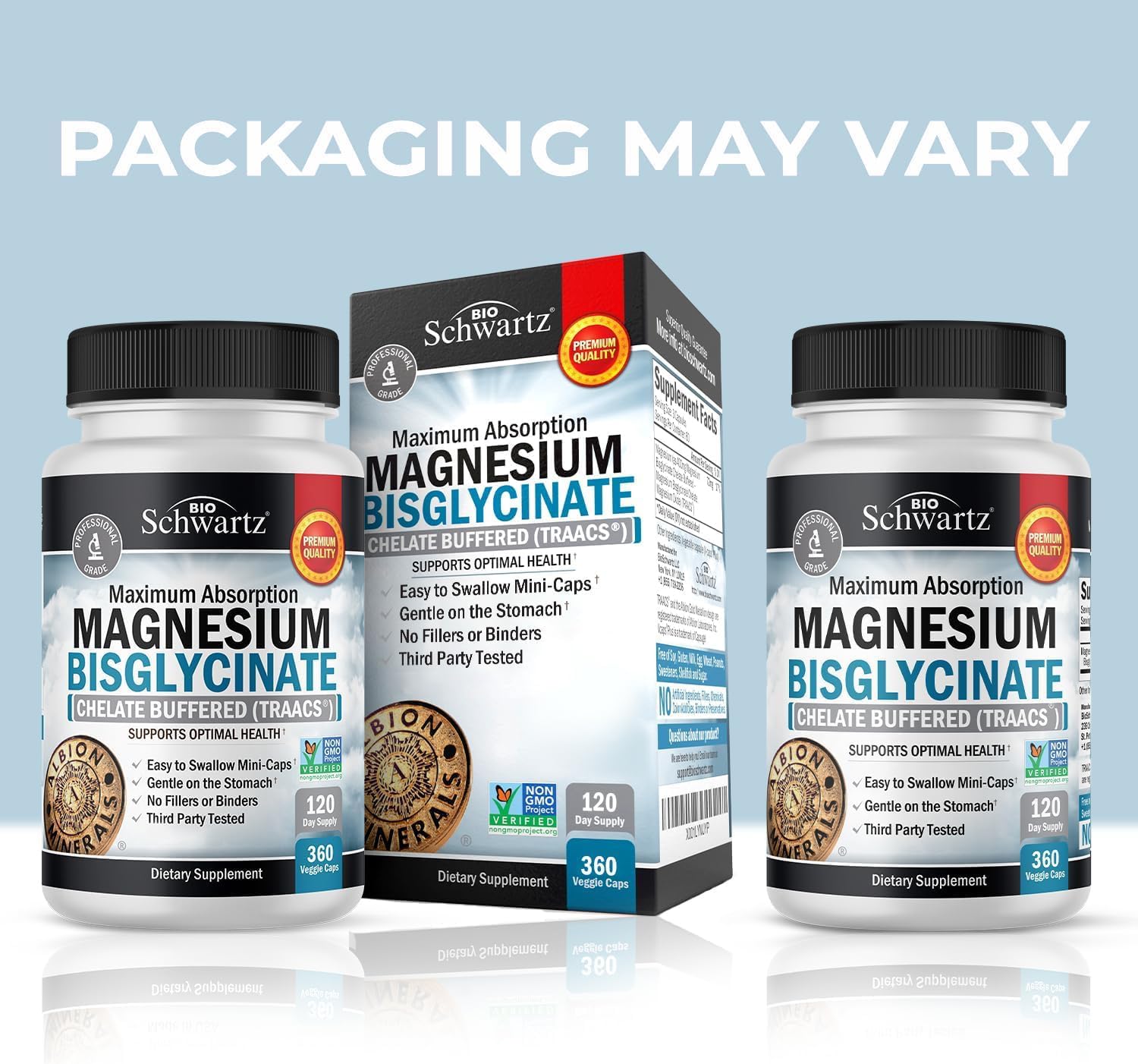 BioSchwartz magnesium bisglycinate label and science panel highlight Albion TRAACS for superior bioavailability
