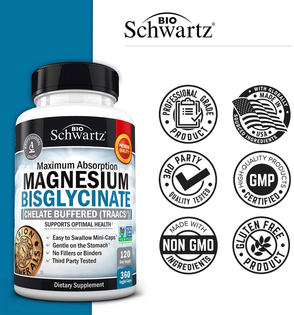 BioSchwartz magnesium bisglycinate usa-made quality badge seen on packaging or label