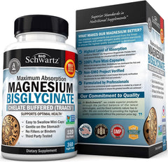 BioSchwartz magnesium bisglycinate non-GMO and non-laxative tag highlighted