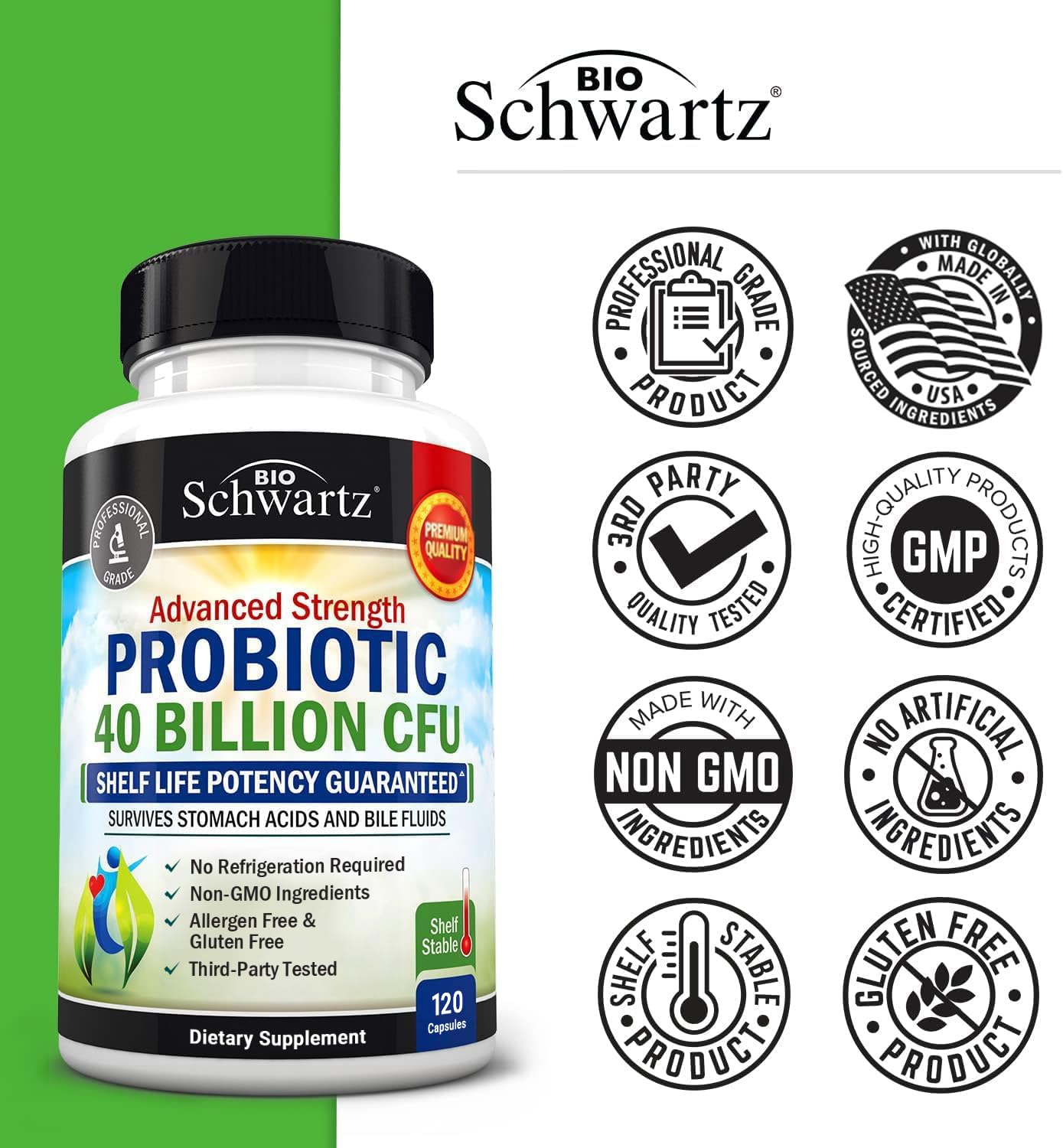BioSchwartz gut-health focus image shows diverse microbiome support for men and women.