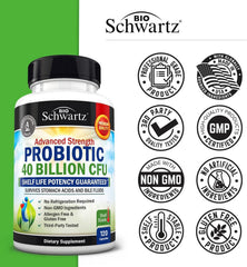BioSchwartz gut-health focus image shows diverse microbiome support for men and women.