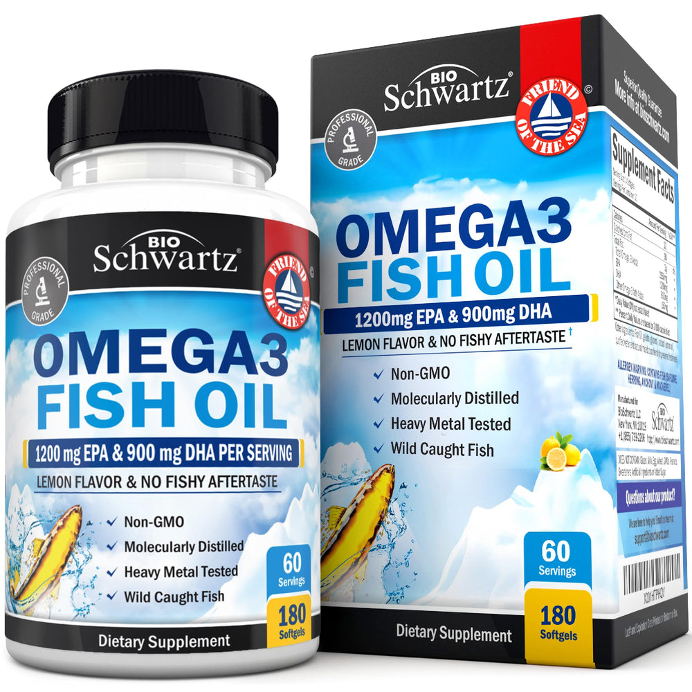 BioSchwartz triple-strength omega-3 bottle with lemon flavor for daily support