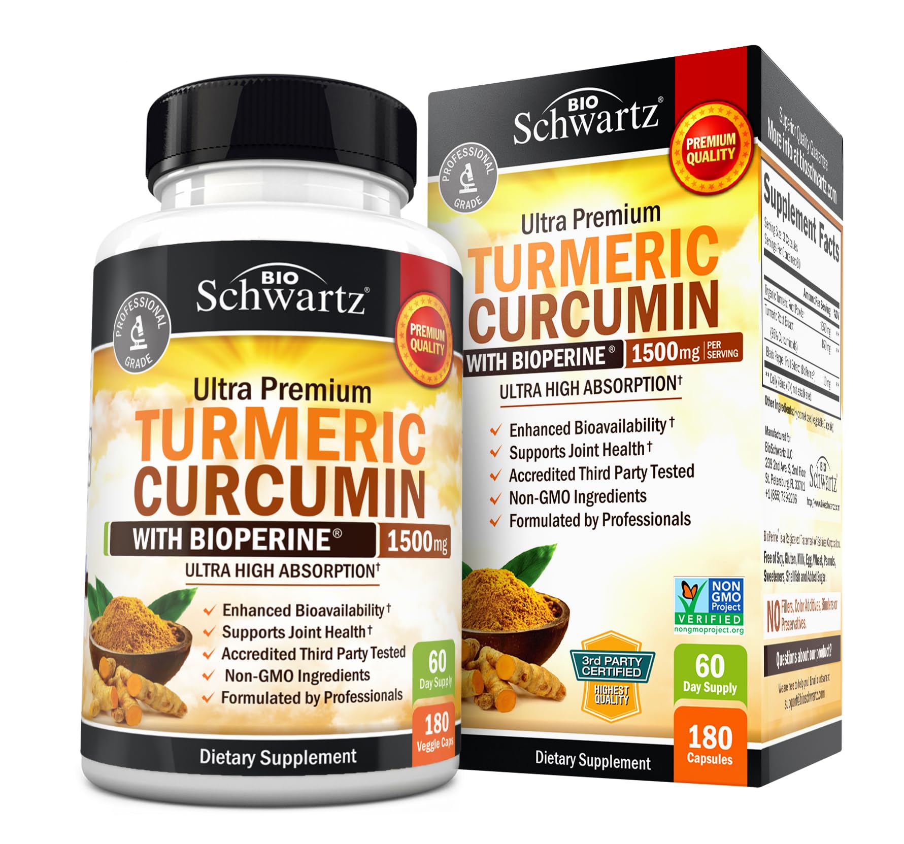 BioSchwartz Turmeric Curcumin bottle with high-absorption formula for joints