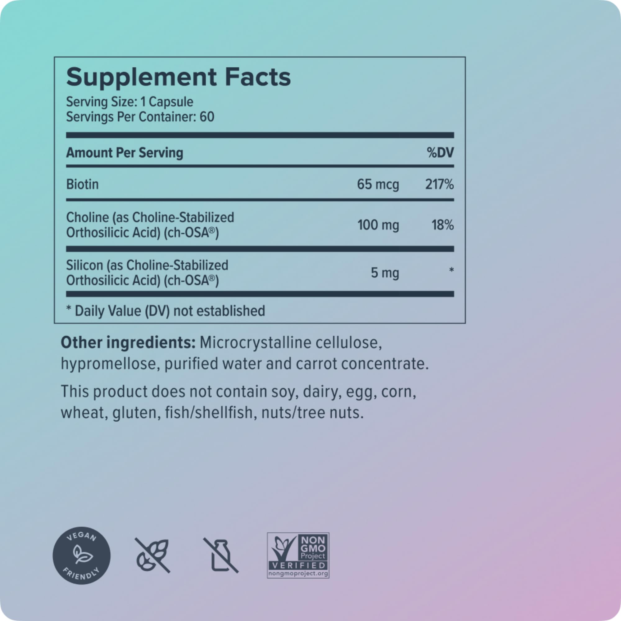 Biosil packaging shows vegan, GMO-free ingredients