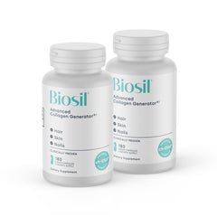 Biosil collagen booster bottle highlighting patented ch-OSA formula for skin support.