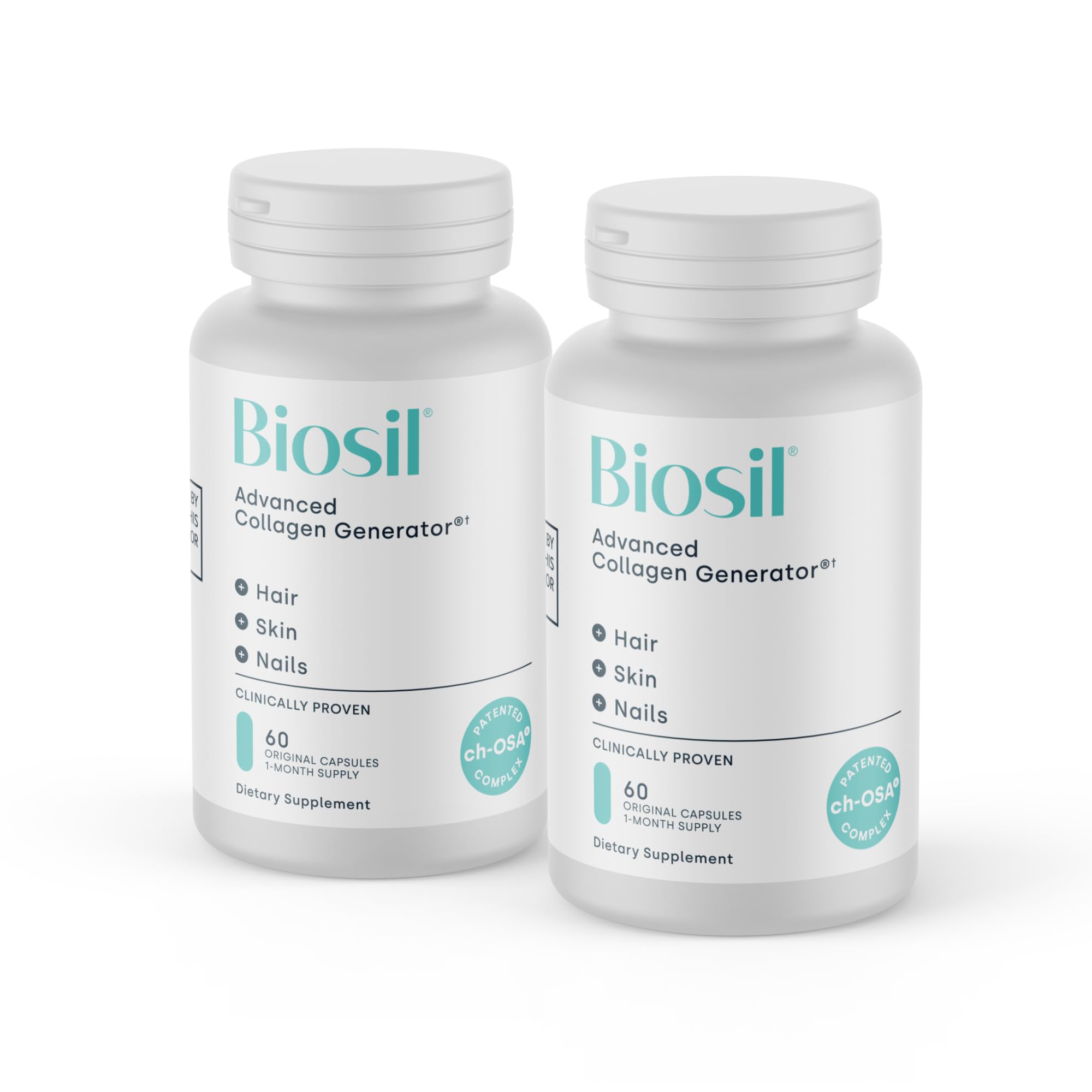 Biosil Collagen Booster packaging front highlighting ch-OSA formula for beauty support