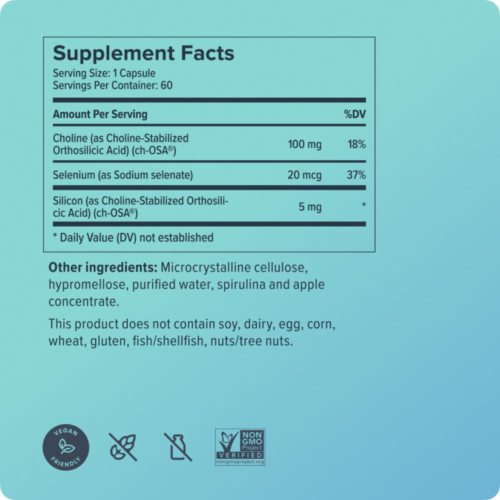 Biosil Healthy Aging capsules beside a glass of water for easy intake