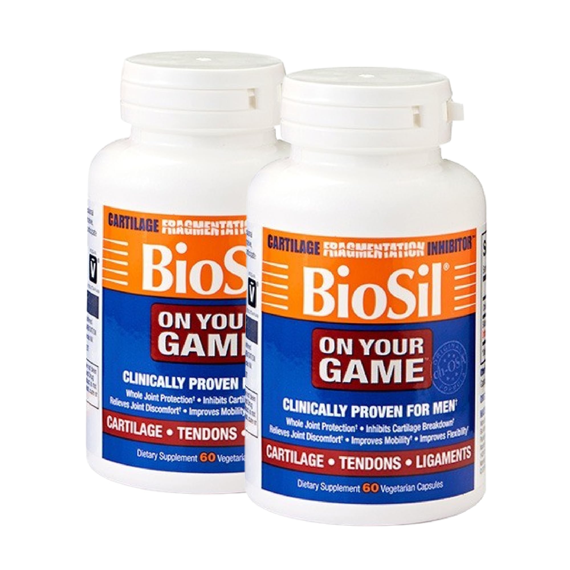Biosil On Your Game bottle and packaging highlighting collagen-supporting ch-OSA for joints.
