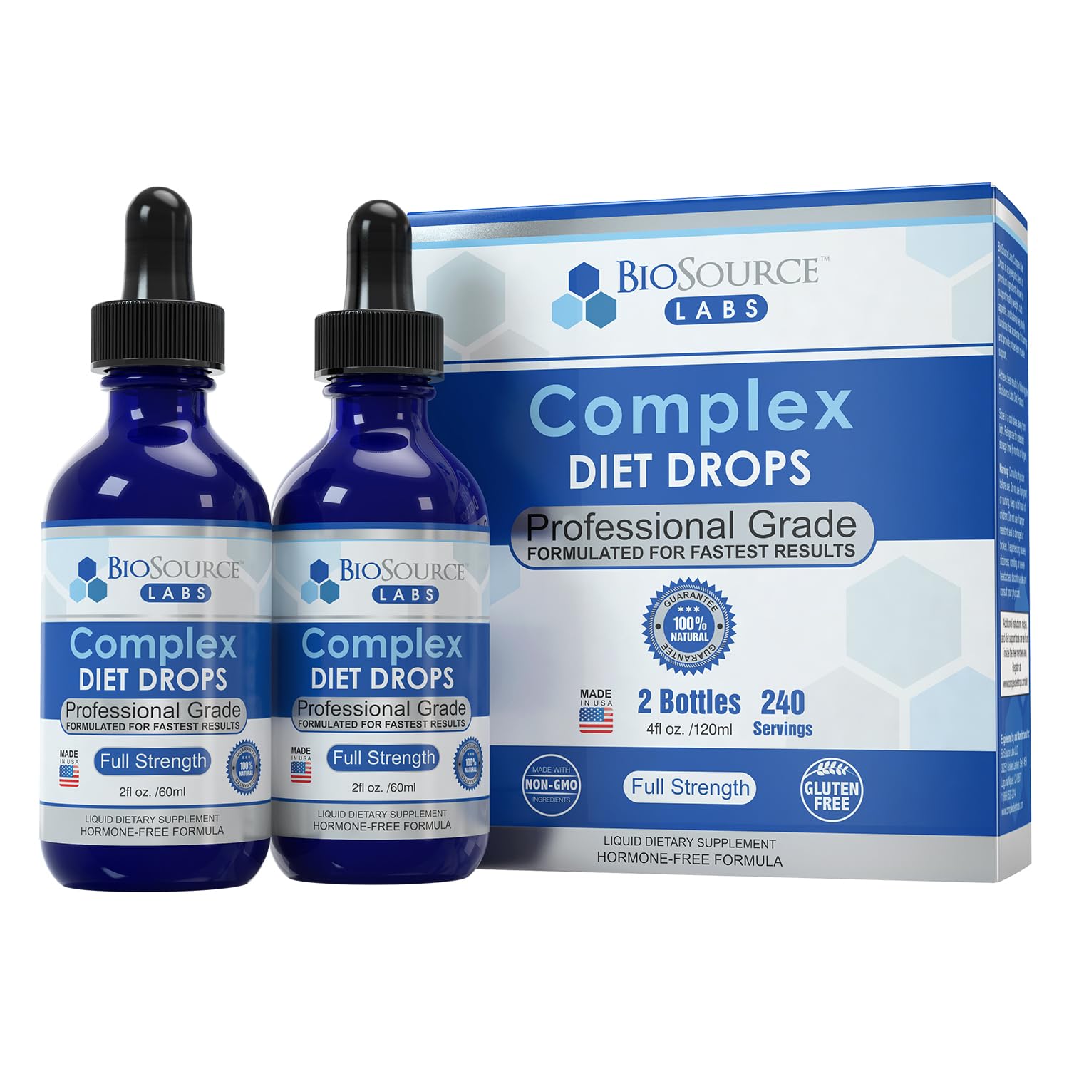 BioSource Labs Complex Diet Drops bottles visible for a 60-day supply, supporting a plan