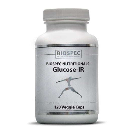 BIOSPEC NUTRITIONALS Glucose-IR bottle label with cinnamon extract for metabolic support.