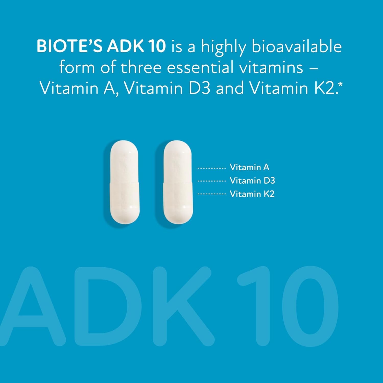 Biote ADK10 label detail highlighting vitamin D and allergen information.