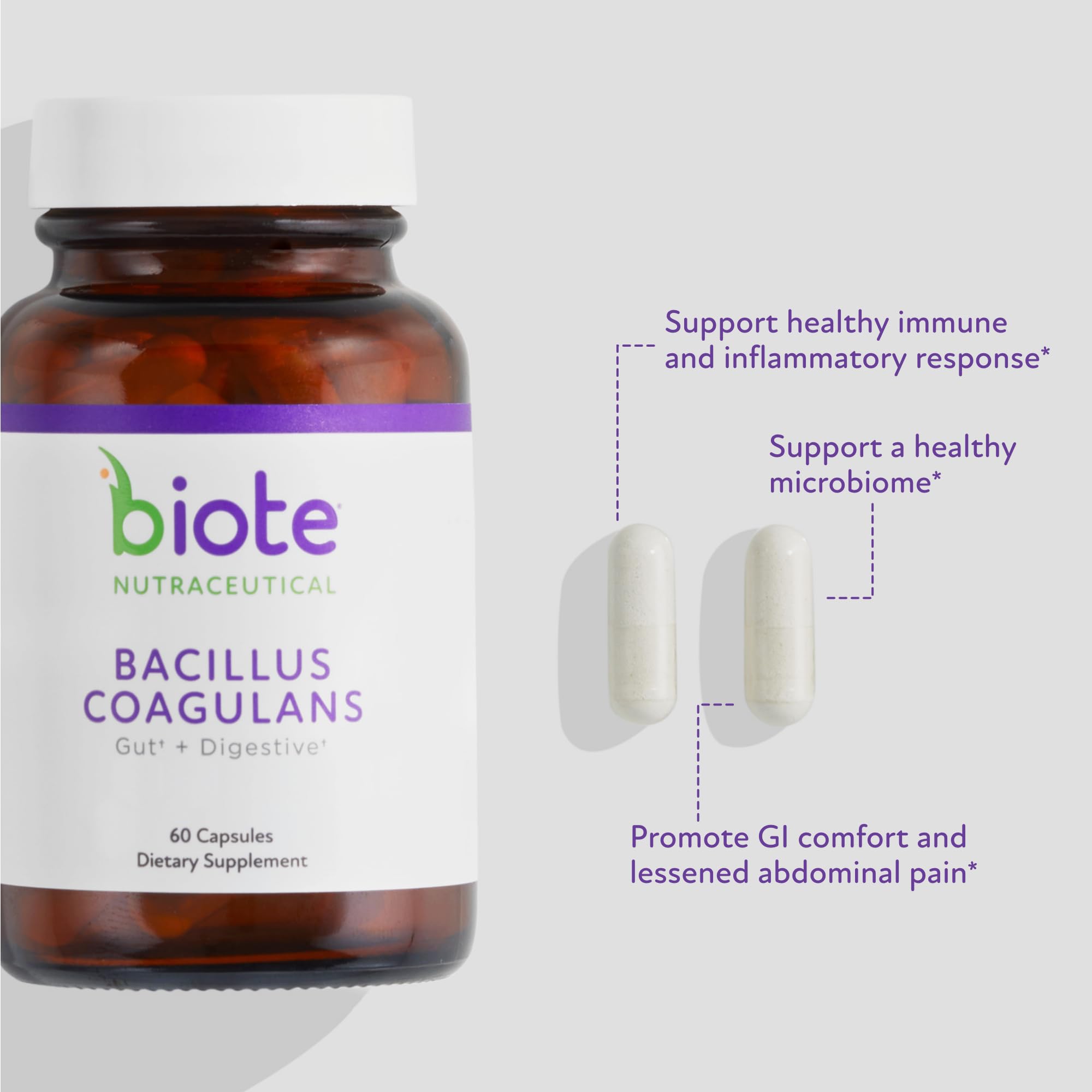 Biote capsules close-up highlighting probiotic capsules for gut flora