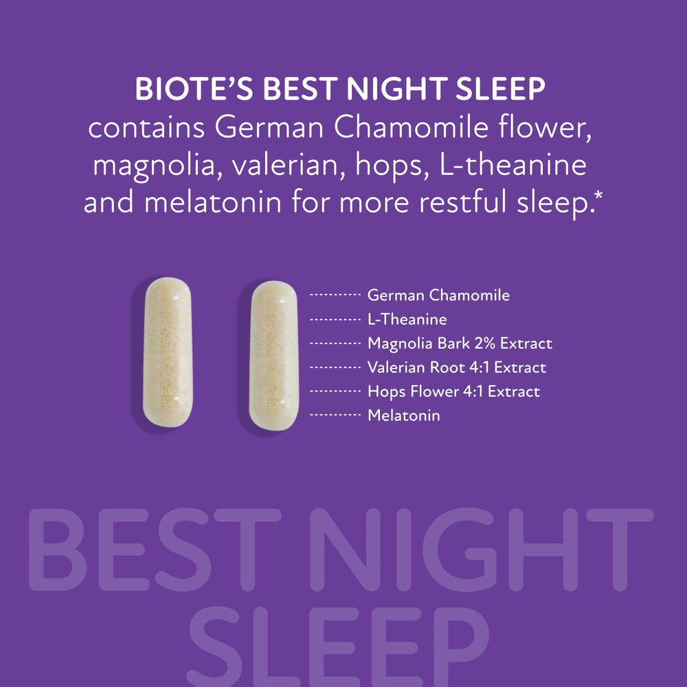 Biote Best Night's Sleep packaging box showcases a wellness-focused nightly routine option