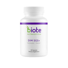 Biote DIM SGS+ bottle with capsules supports hormone metabolism.