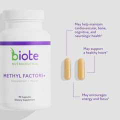 Biote Methyl Factors+ bottle side view showing compact packaging