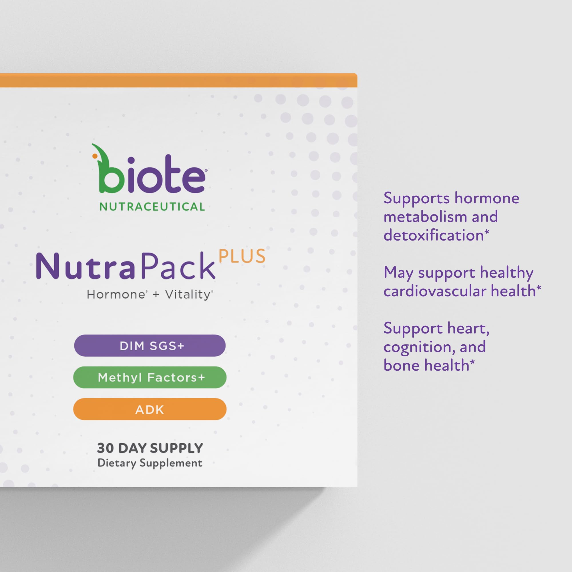 Biote NutraPackPlus daily routine setup in a kitchen or desk scene