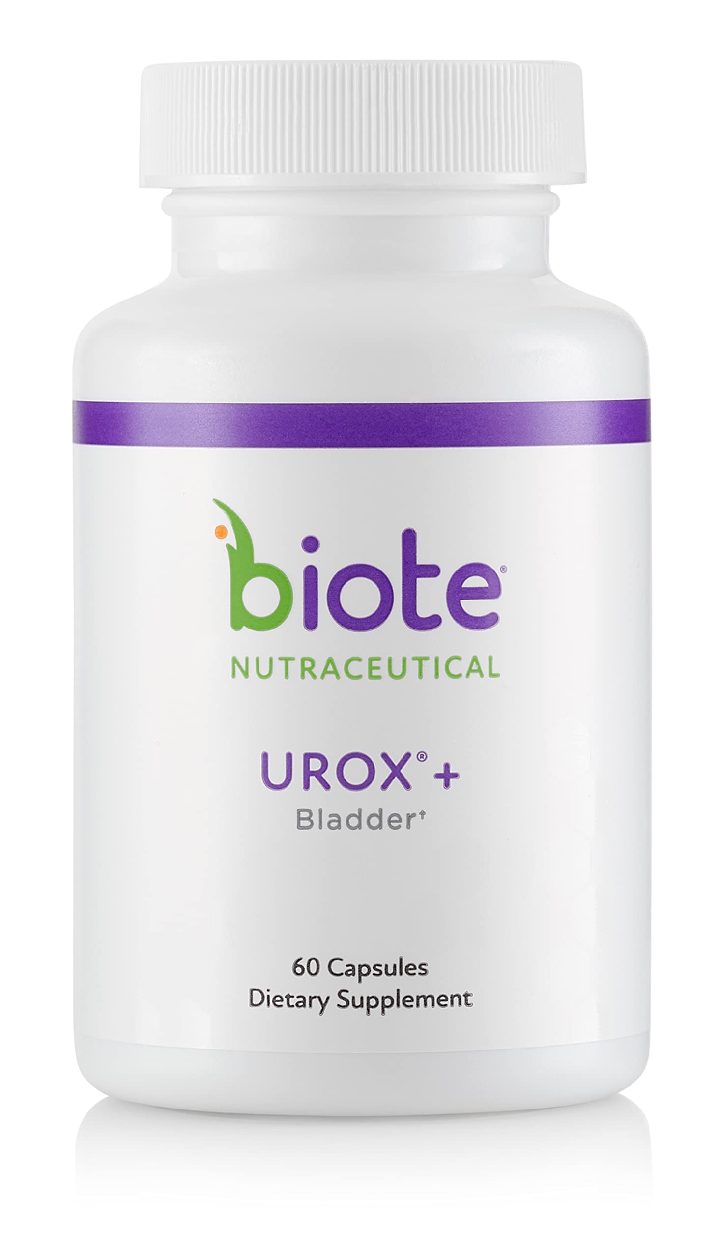 Biote Urox+ bottle front shows branding and bladder health support