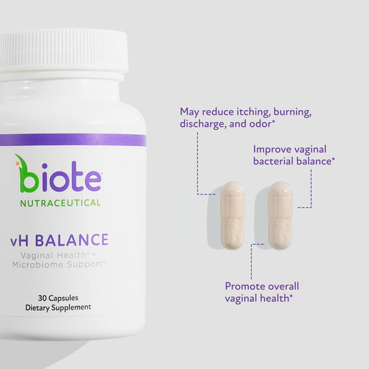 Close-up of Biote vH Balance capsules for easy daily use.