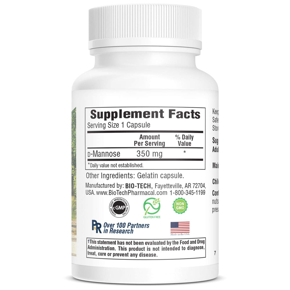 Bio-Tech Pharmacal D-Mannose capsules ready for daily use to support wellness.