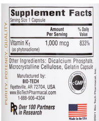 Bio-Tech Pharmacal K1-1000 capsules ready for daily nutritional support