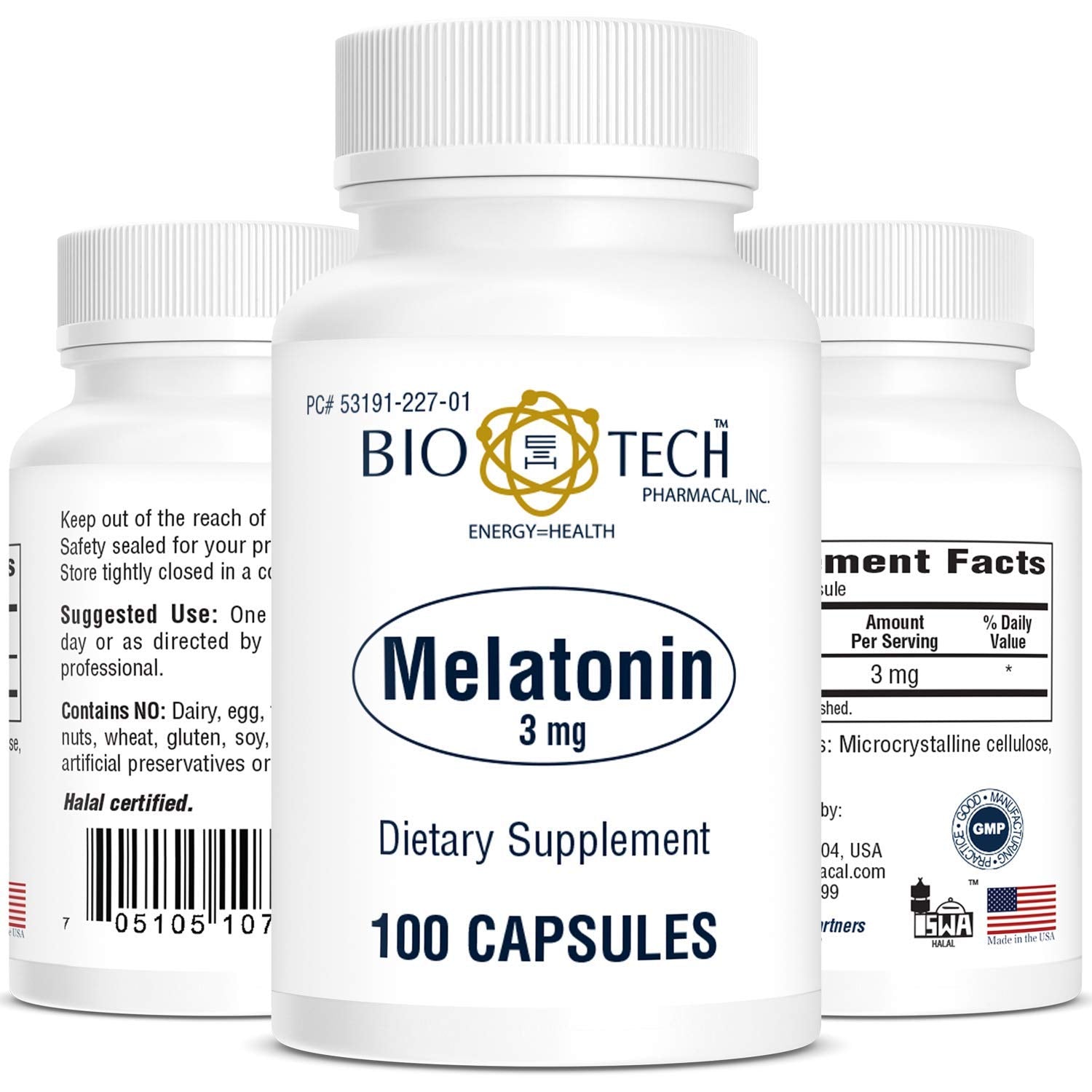 Bio-Tech Pharmacal Melatonin capsules close-up with compact bottle for nightly use