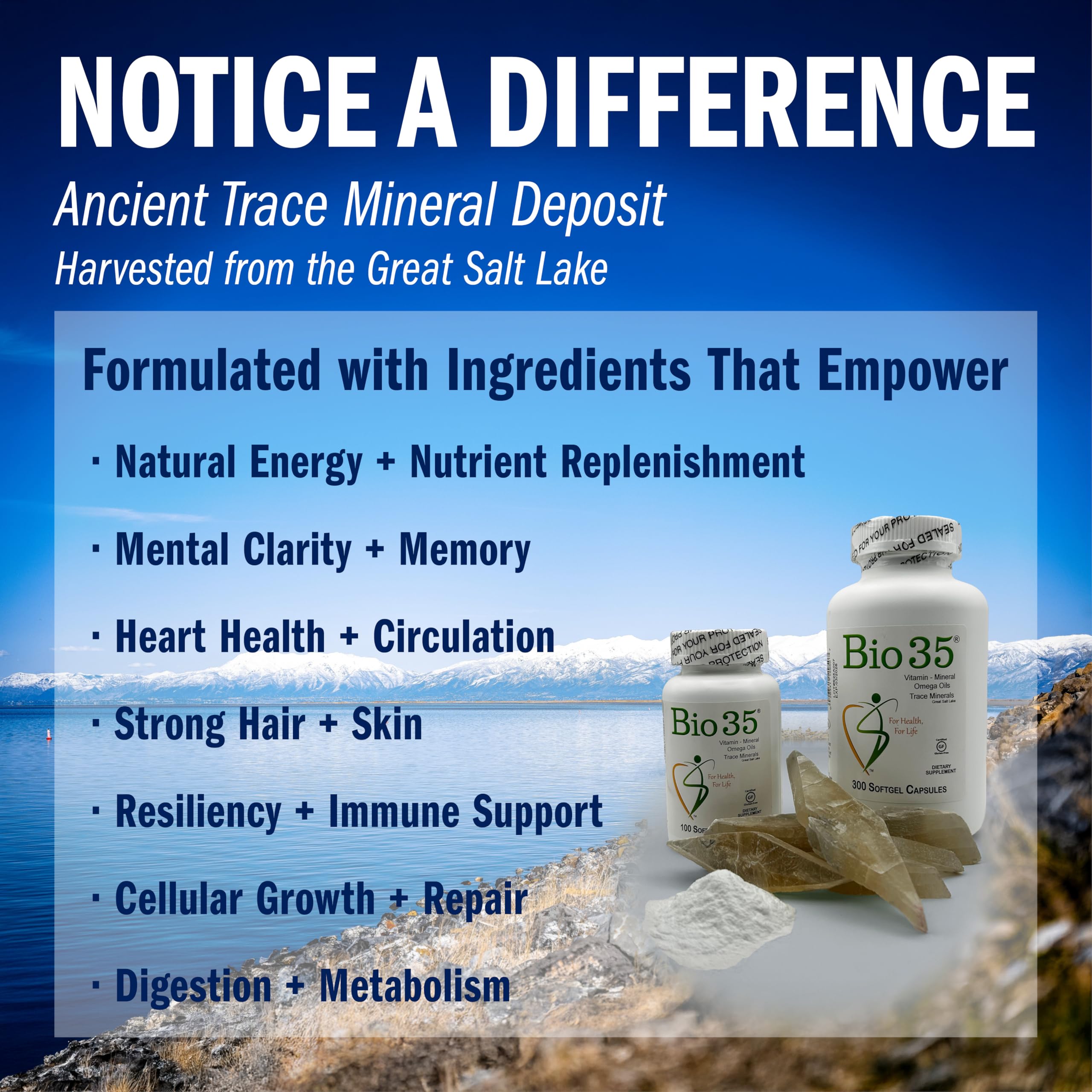Bio-35 with omega-3 oils for heart and brain health benefits.
