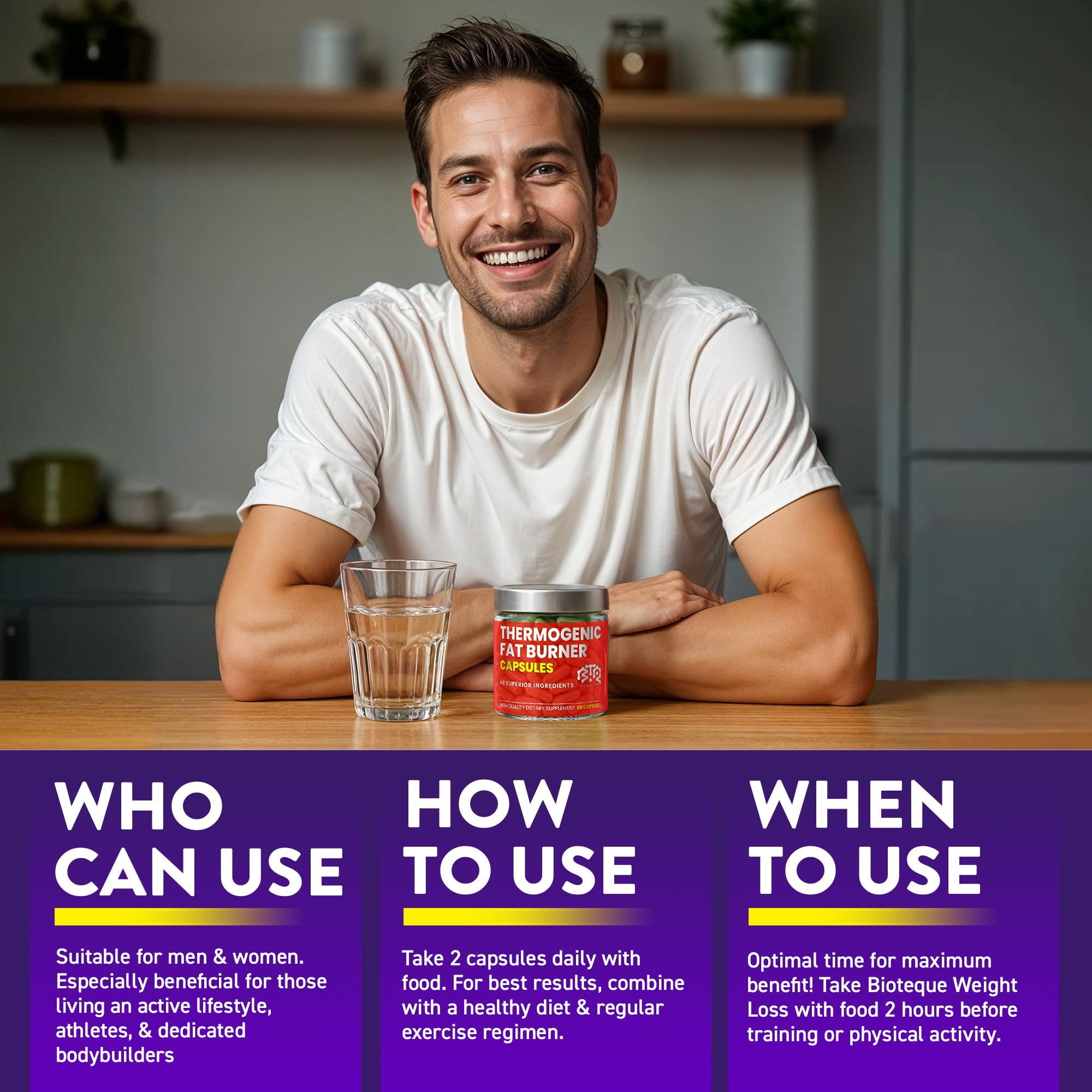 BIOTEQUELAB pills with water illustrate convenient daily capsule ritual.
