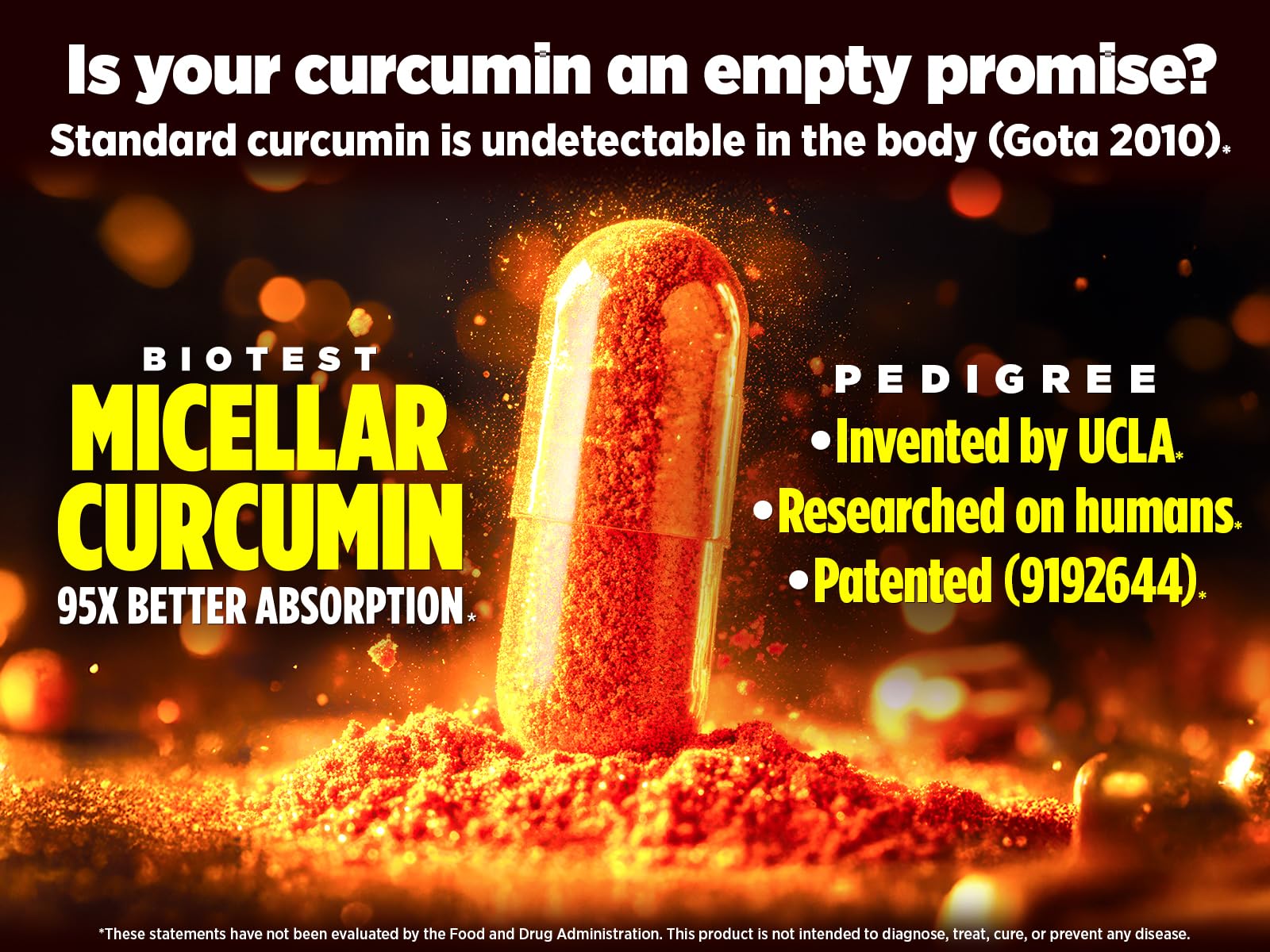 Biotest Micellar Curcumin bottle label detail highlighting patented tech
