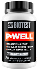 Biotest P-Well bottle front view highlighting capsules for potential prostate support