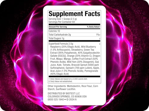 Biotest Superfood scoop-powder showing convenient 2.5 g serving.