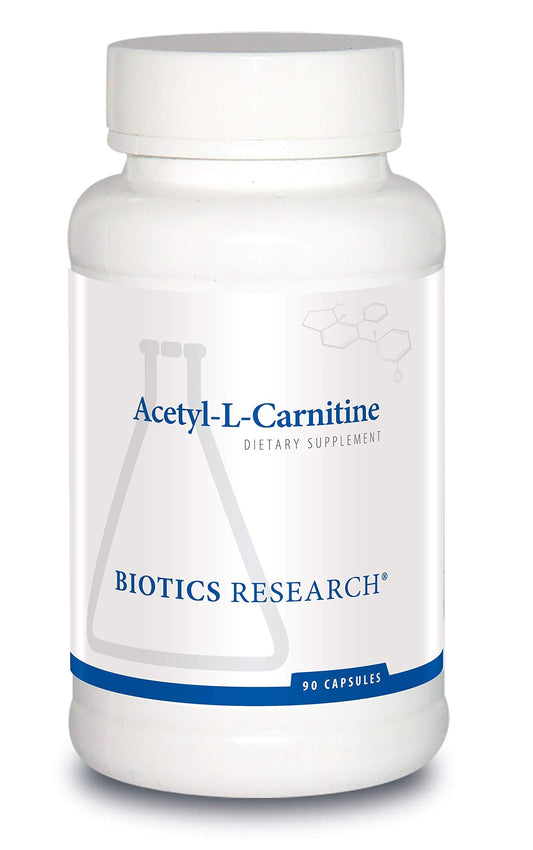 Biotics Research Acetyl L-Carnitine bottle pour supports daily energy for active athletes.