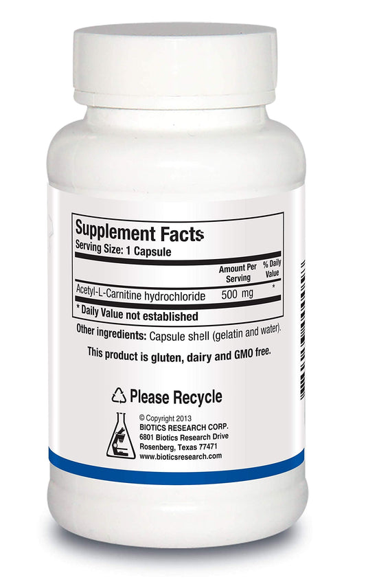 Biotics Research Acetyl L-Carnitine capsules close-up for easy daily supplementation.