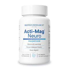 Biotics Research Acti-Mag Neuro tablets shown for potential memory and attention support.
