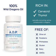 Close-up of ADP emulsified oregano tablet showing gentle formula.