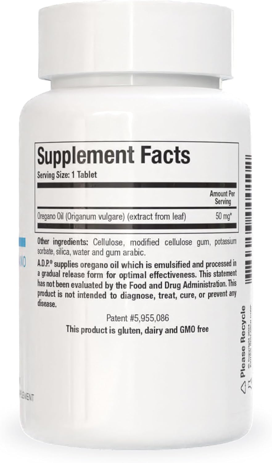 Oregano oil tablet with non-GMO labeling from Biotics Research ADP.