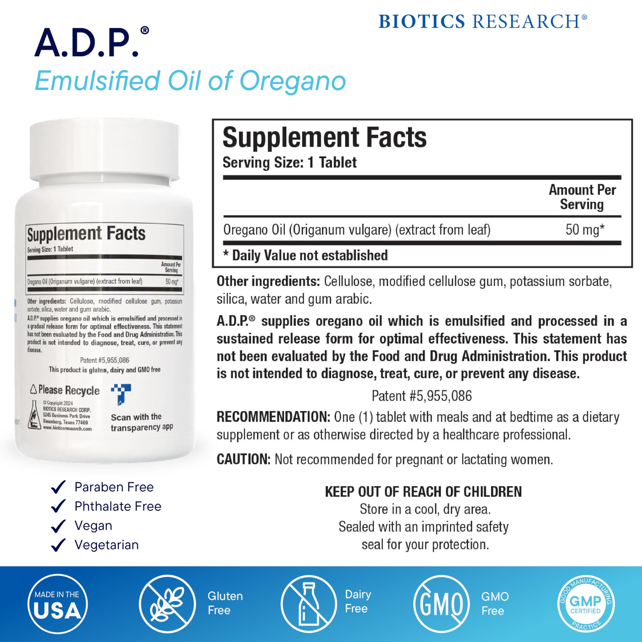 ADP oregano oil tablet being poured for sustained release.