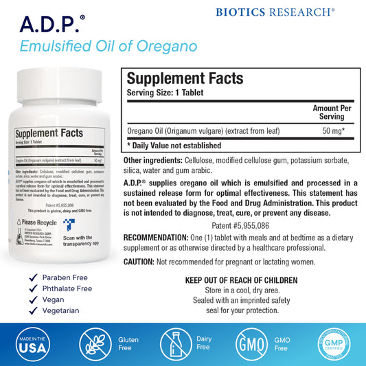 ADP oregano oil tablet being poured for sustained release.