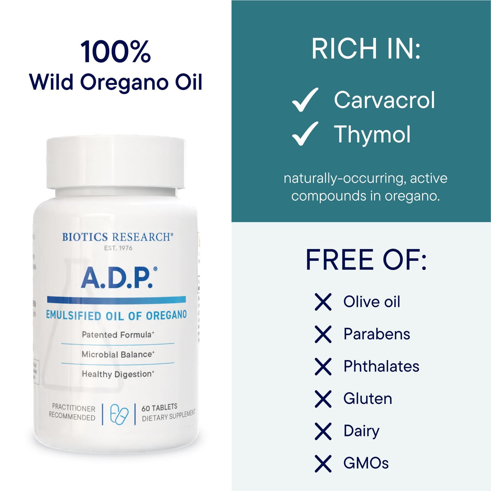Biotics Research ADP patented formula bottle emphasizes sustained delivery along the digestive tract