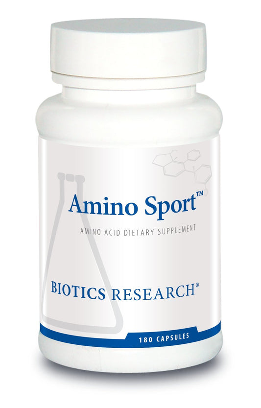 Biotics Research Amino Sport bottle label for quick workout reference and ingredient visibility.