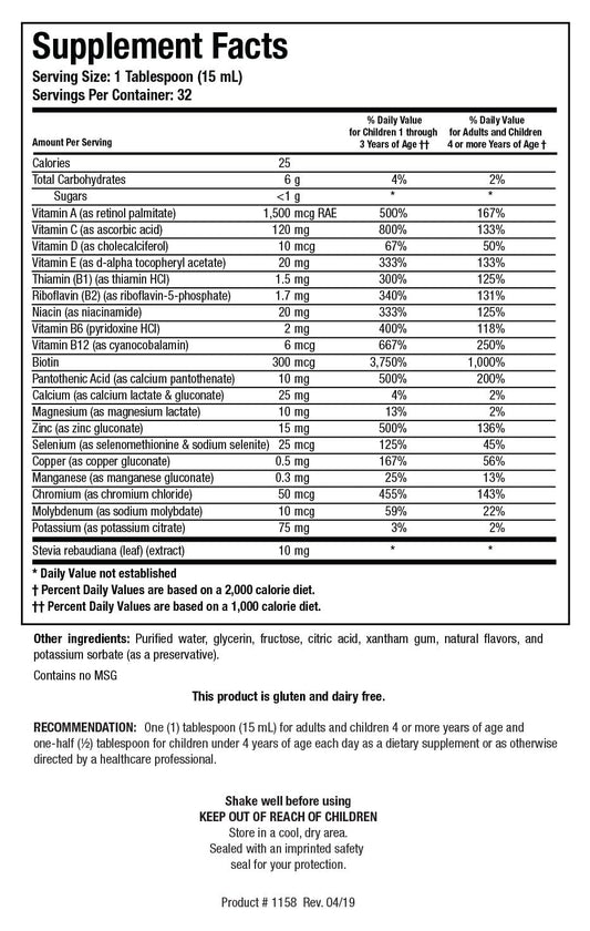 Biotics Research Aqueous Multi Plus dosing spoon ready for measured daily intake.