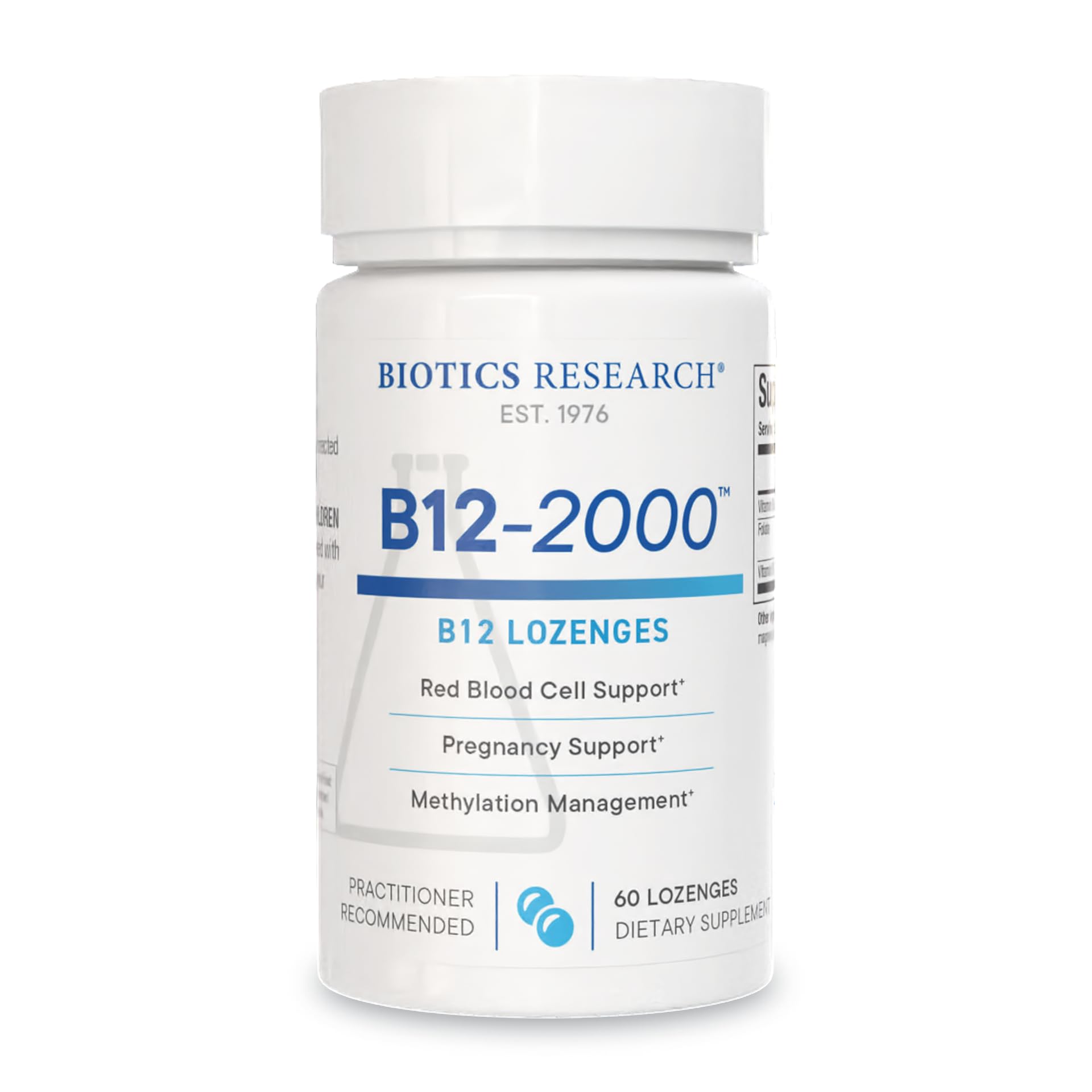 BIOTICS RESEARCH B12-2000 berry lozenge bottle, easy berry flavor for daily use.