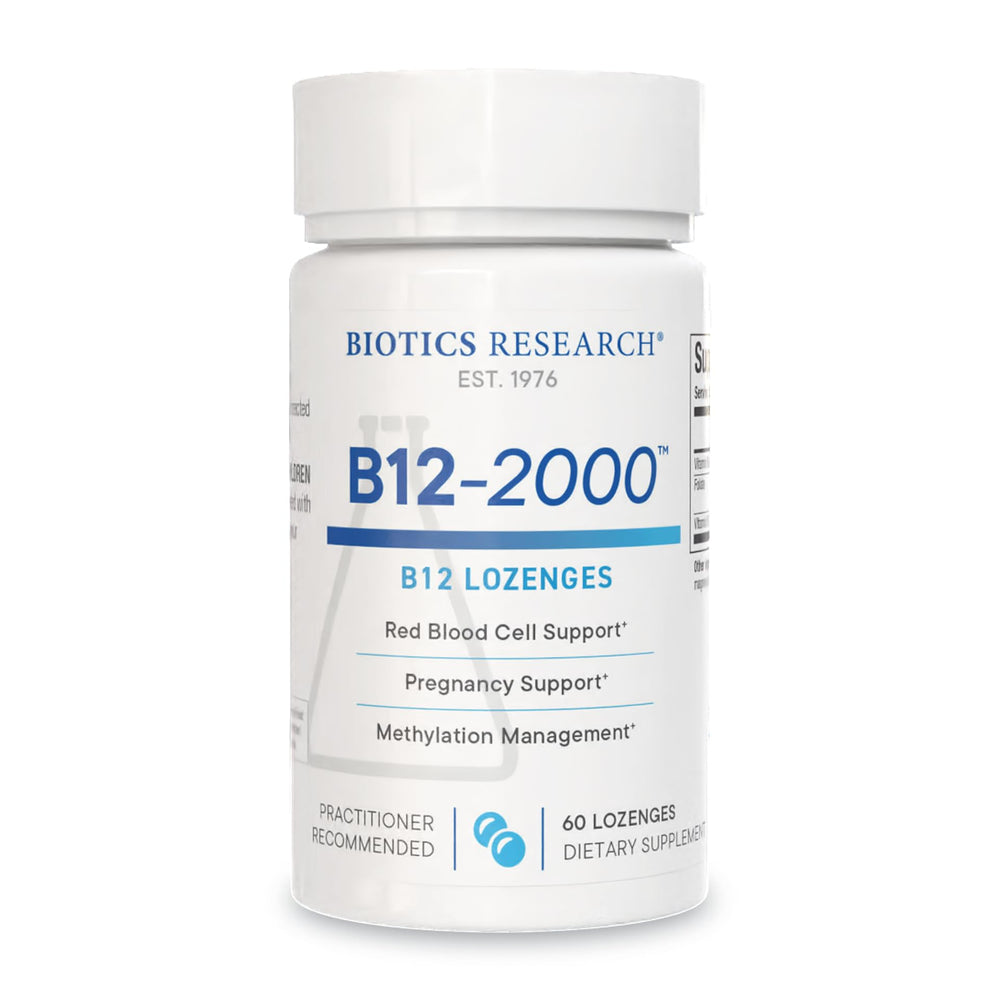 BIOTICS RESEARCH B12-2000 berry lozenge bottle, easy berry flavor for daily use.