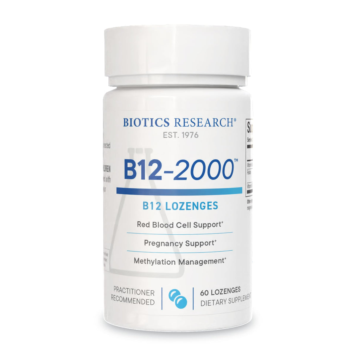 BIOTICS RESEARCH B12-2000 berry lozenge bottle, easy berry flavor for daily use.
