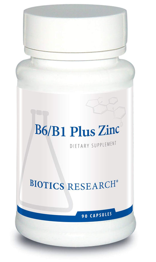BIOTICS RESEARCH B6 B1 Plus Zinc bottle shown for nervous system support