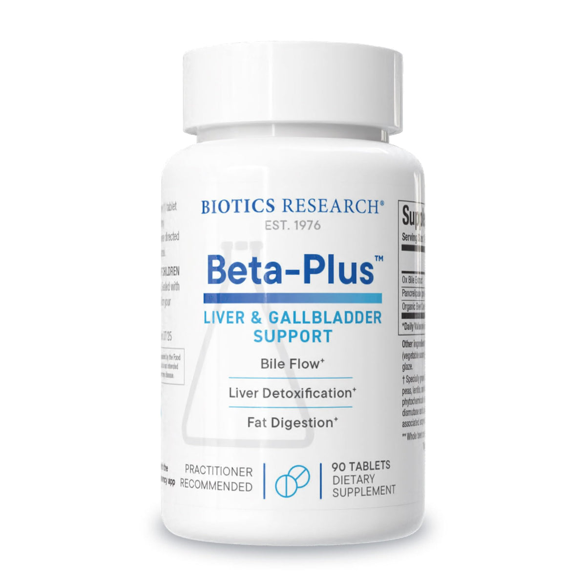 BIOTICS RESEARCH Beta-Plus 90 tabs bottle highlights digestive support and fat digestion