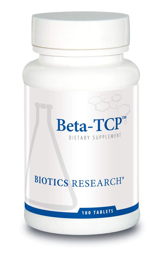 Biotics Research Beta-TCP bottle packaging highlights a digestion-support enzyme option