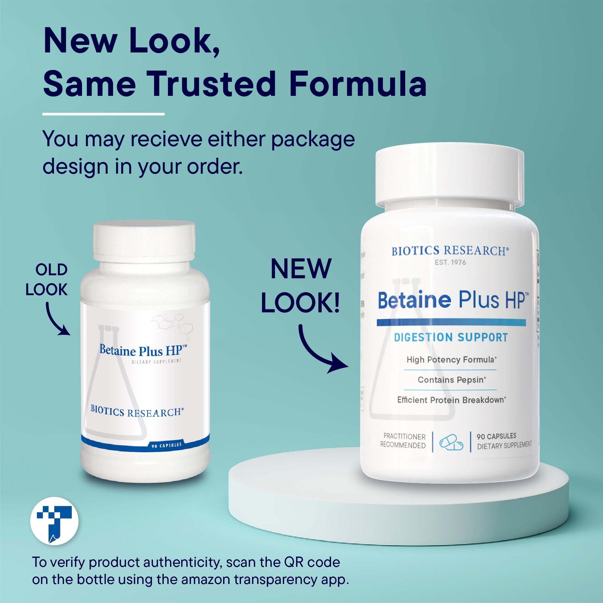 Biotics Research Betaine Plus HP pill closeup with label emphasizing potency and use